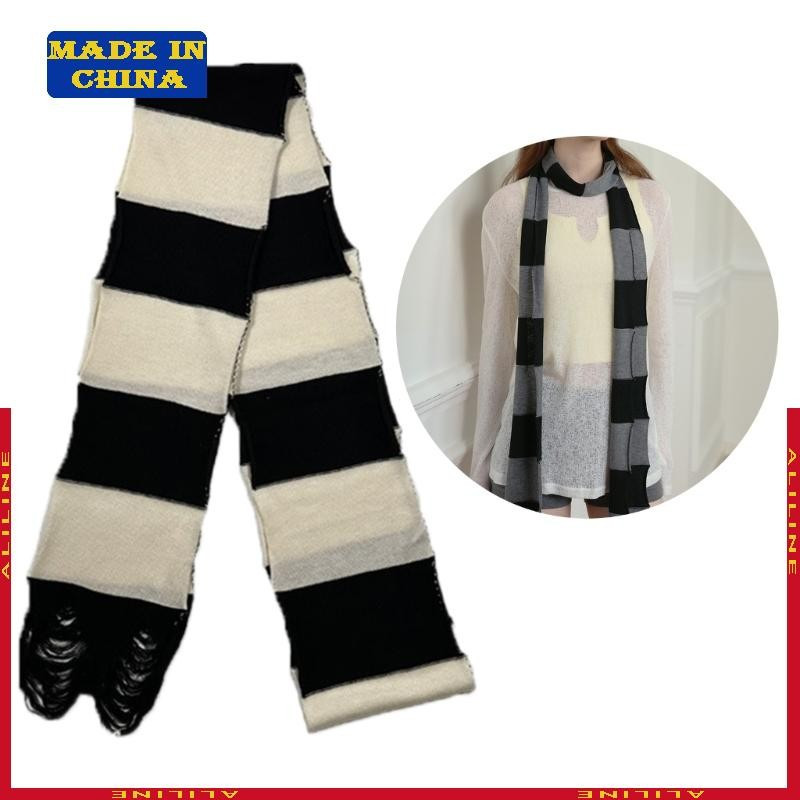 Cachecol Listrado Colorido para Meninas Cachecol Respirável Estilo Estudante de Outono GXST