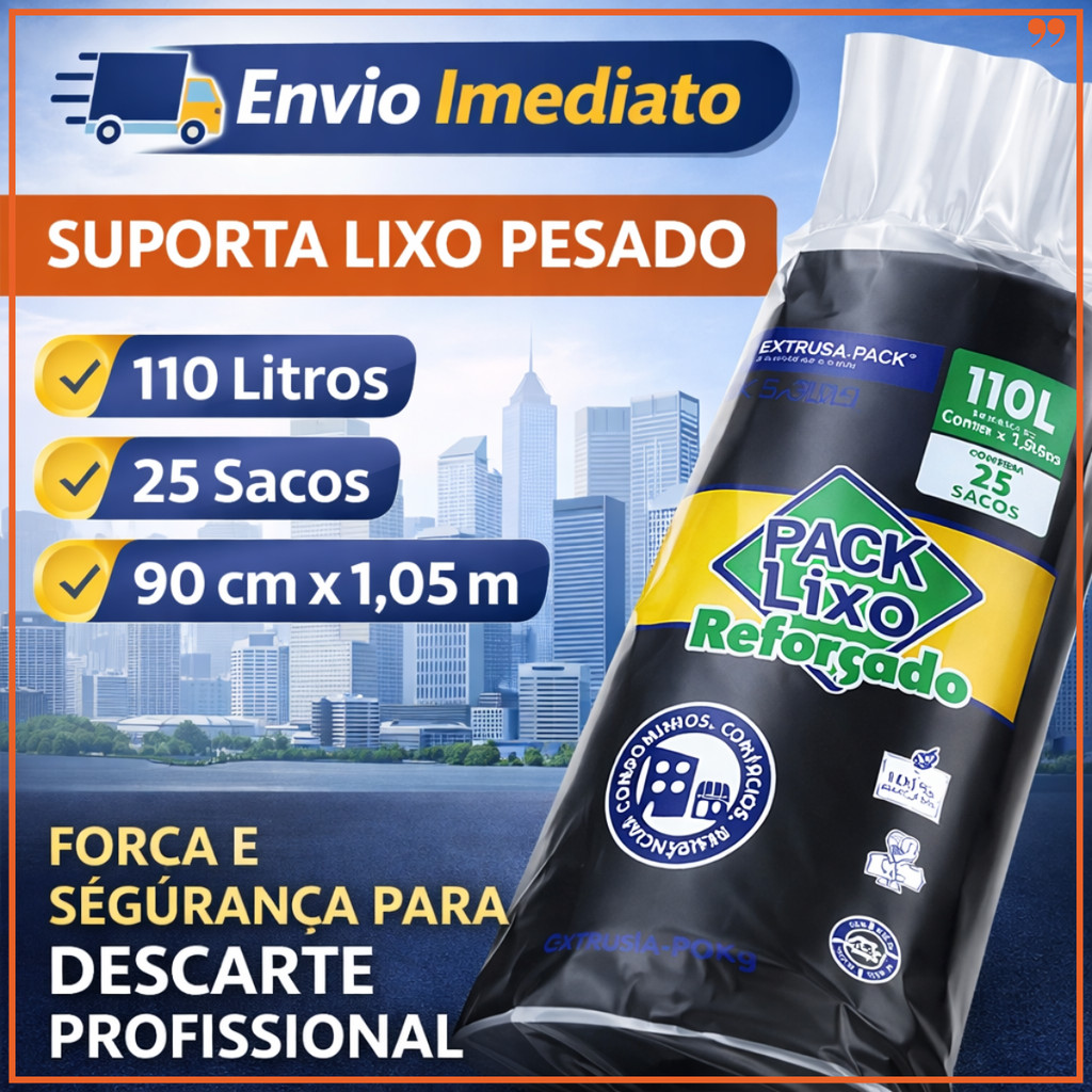 Saco de Lixo Reforçado 110 Litros com 25 Sacos | Forte e Grande | 90x105cm | Ideal Condomínios e Comércio em Oferta na Shopee
