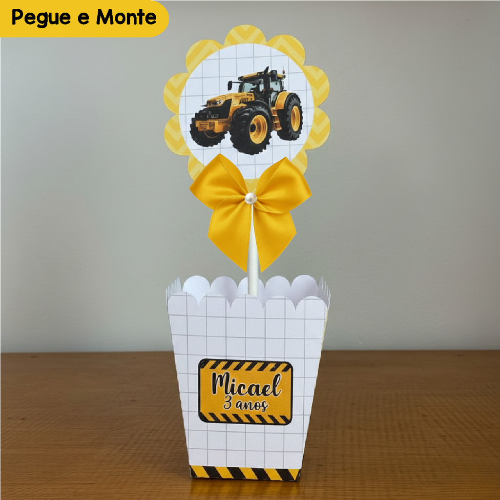 Centro de Mesa Cachepô Trator | Cachepot | Personalizados | Lembrancinhas | (Pegue e Monte)