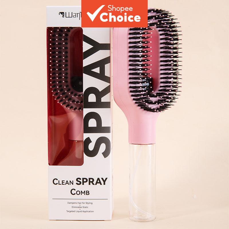 Pente em spray 2 em 1 esfoliante escova de massagem no couro cabeludo com frasco spray óleo essencial antiestático