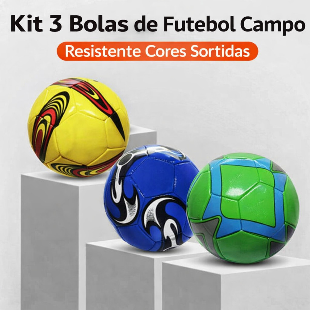 Kit 3 Bolas de Futebol Campo Resistente Cores Sortidas Bola Futebol Treino Jogo Lazer