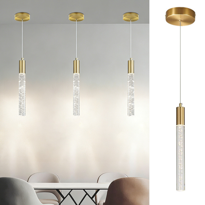 Pendente Cilíndrico Cristal Bolhas LED Bivolt Para Balcão de Cozinha Bivolt 110-220V Ambiente Luxuoso