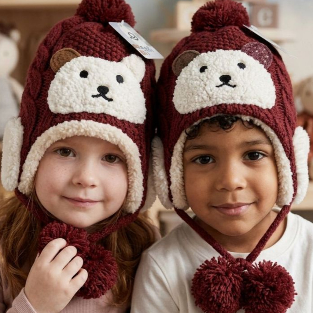 Touca Infantil de Lã Bichinho Com Pom Pom – Super Quentinha, Fofa e com Tapa Orelha Para Proteger do Frio com Estilo