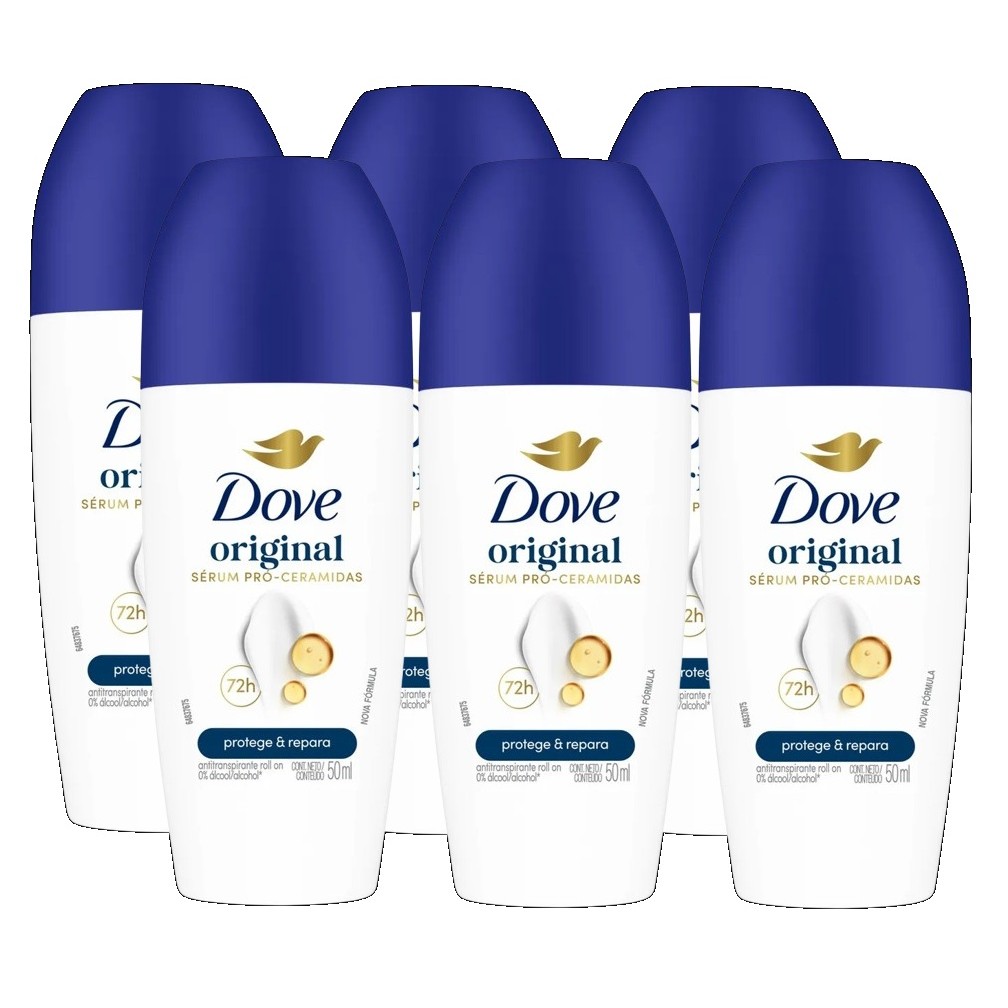 kit 6 Desodorante Rollon Antitranspirante Dove Original 50ML