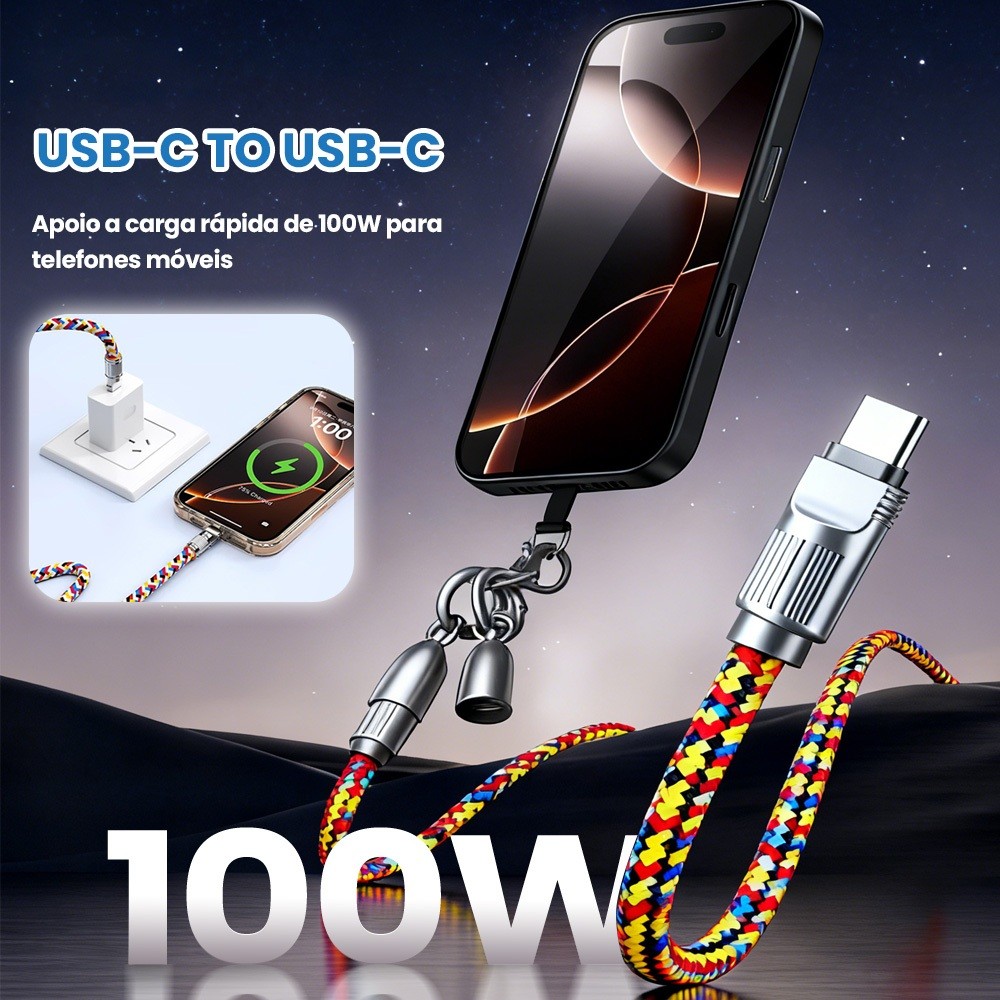 Cabo De Alimentação Para Celular 2 em 1 Suporte Celular Cordão Tipo-c e Lightning 60W