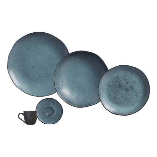 Aparelho De Jantar Porto Brasil Cerâmica 30 Peças Orgânico Petroleum Azul em Oferta na Shopee