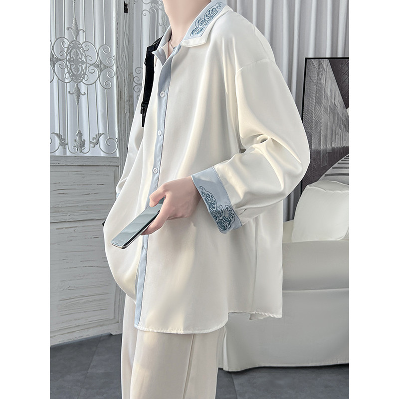 Novo estilo chinês roupas masculinas camisa bordada masculina de manga comprida High-End roupas de casal estilo chinês c