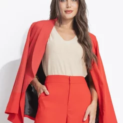 Blazer Em Crepe Plano Vermelho Quintess