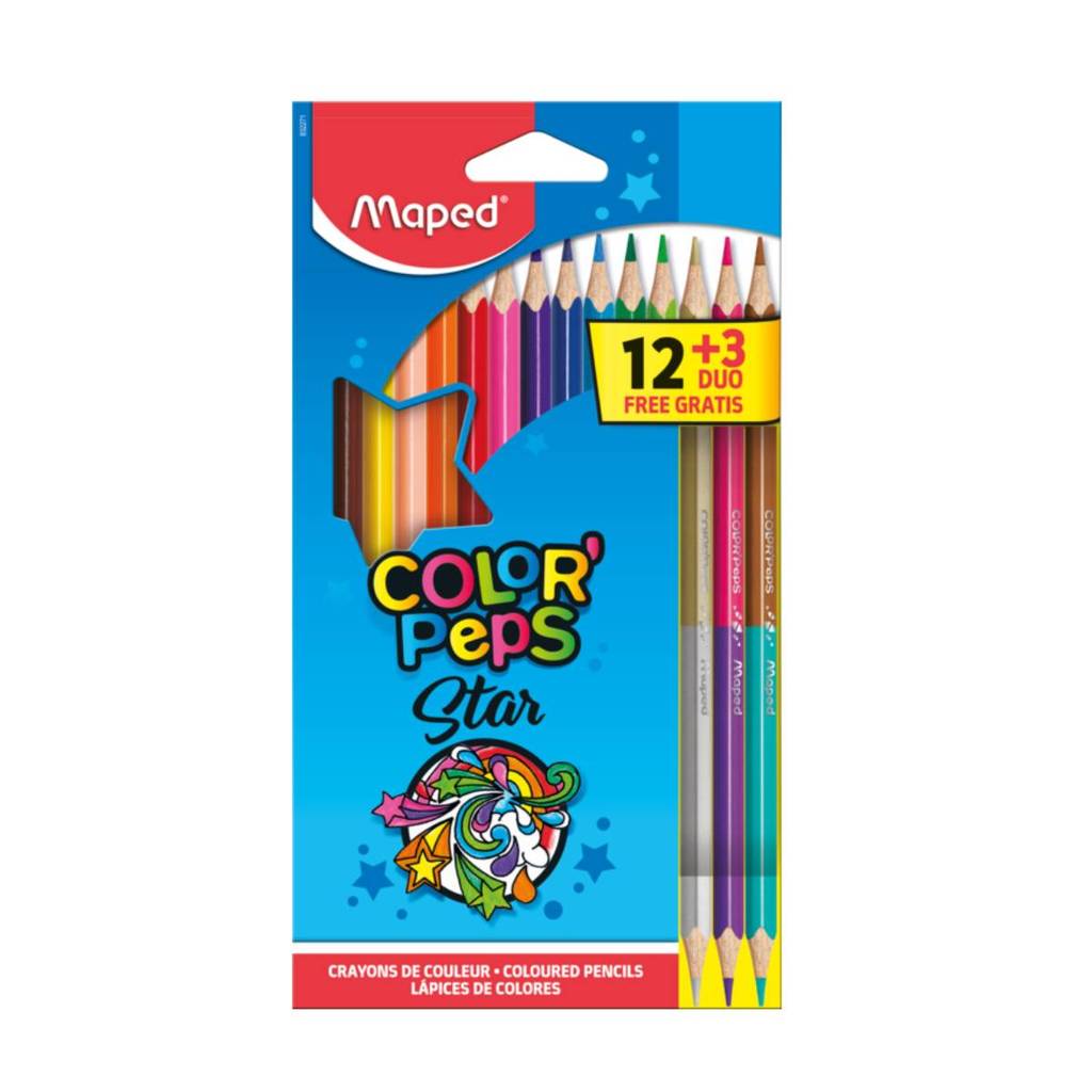 Lápis de cor Color'Peps Star 12 cores + 3 lápis Duo 832271ZV Maped