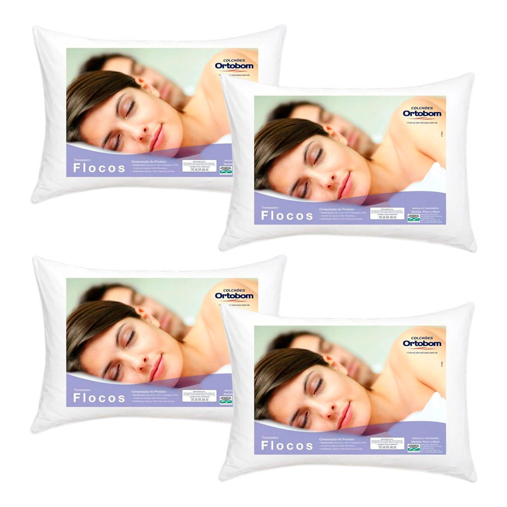 Kit 4 Travesseiros 45x65 Ortobom Flocos em Oferta na Shopee