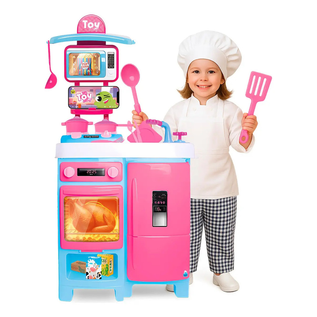 Cozinha Completa Infantil Chef Fogão Forno Geladeira Mega Toy Chef