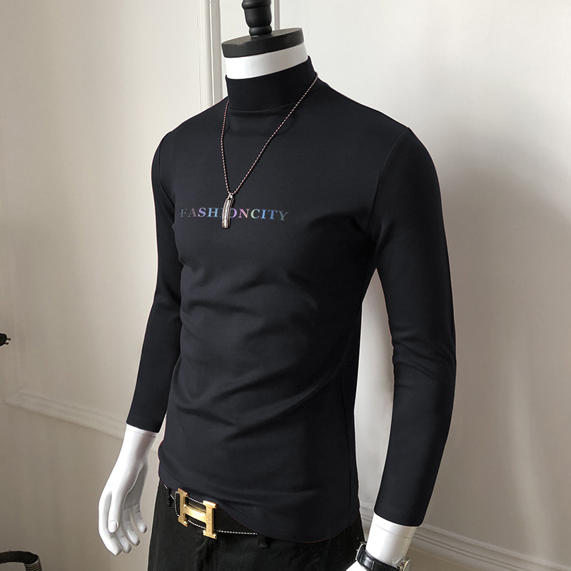 Outono inverno camisa de fundo masculina camiseta meados de pescoço topo mercerizado algodão Modal meia gola alta longo 