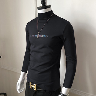 Outono inverno camisa de fundo masculina camiseta meados de pescoço topo mercerizado algodão Modal meia gola alta longo 