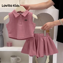 Lovito Kids Short Saia Casual Conjuntos de Shorts para Primavera/verão Shorts Rosa Vermelho para Meninas LNL136260