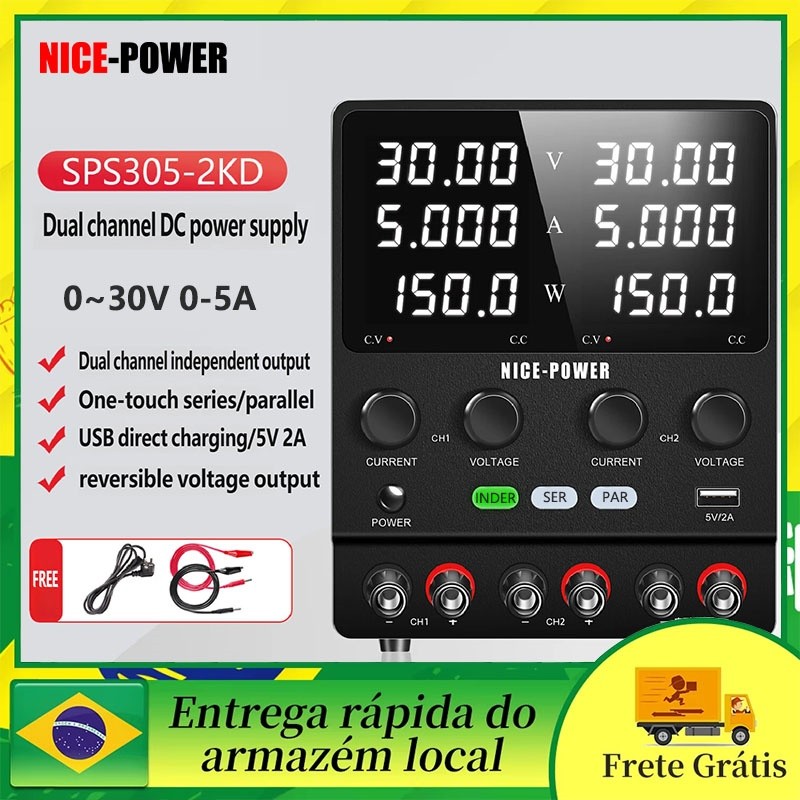 Fonte De Alimentação DC Dupla NICE-POWER Variável 30V 10A 300W Série Regulada Com Comutação Ajustável 60V 10A 600W