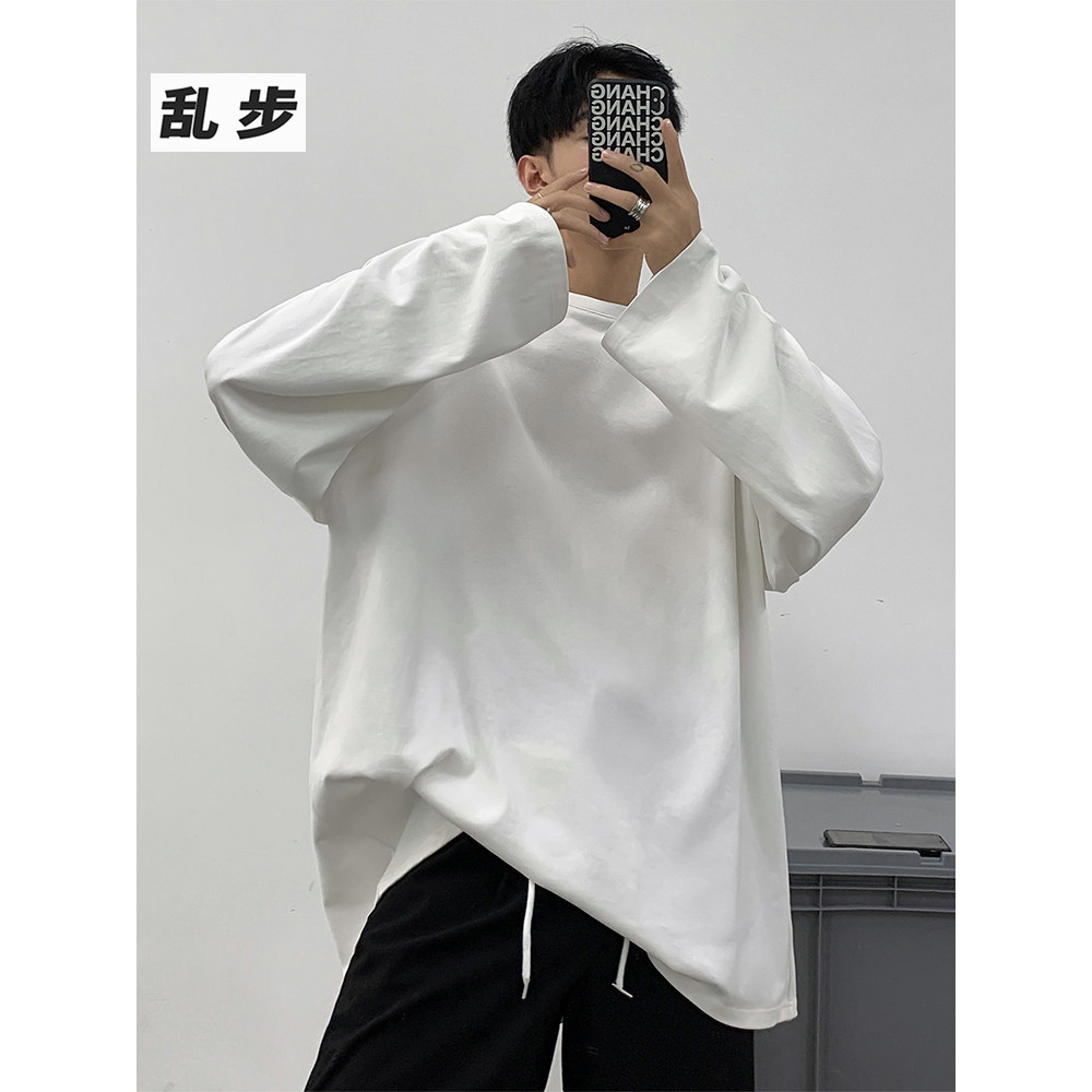 Camiseta branca de manga comprida masculina primavera 2026 novo estilo Street Wear roupas internas puro algodão solto ta
