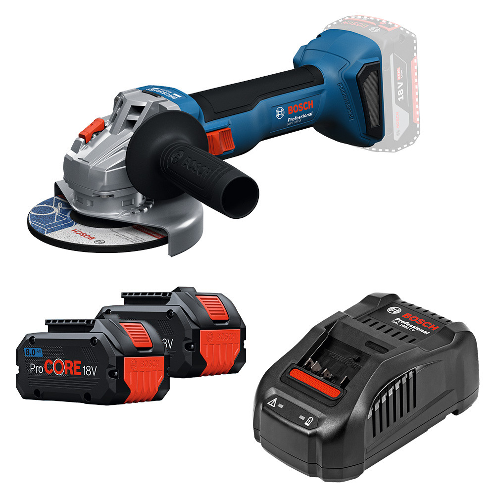 Esmerilhadeira Angular 4.1/2" (115mm) GWS 18V-8 + 2 Baterias 18V 8Ah ProCORE + Carregador GAL 1880 CV (220V) Bosch