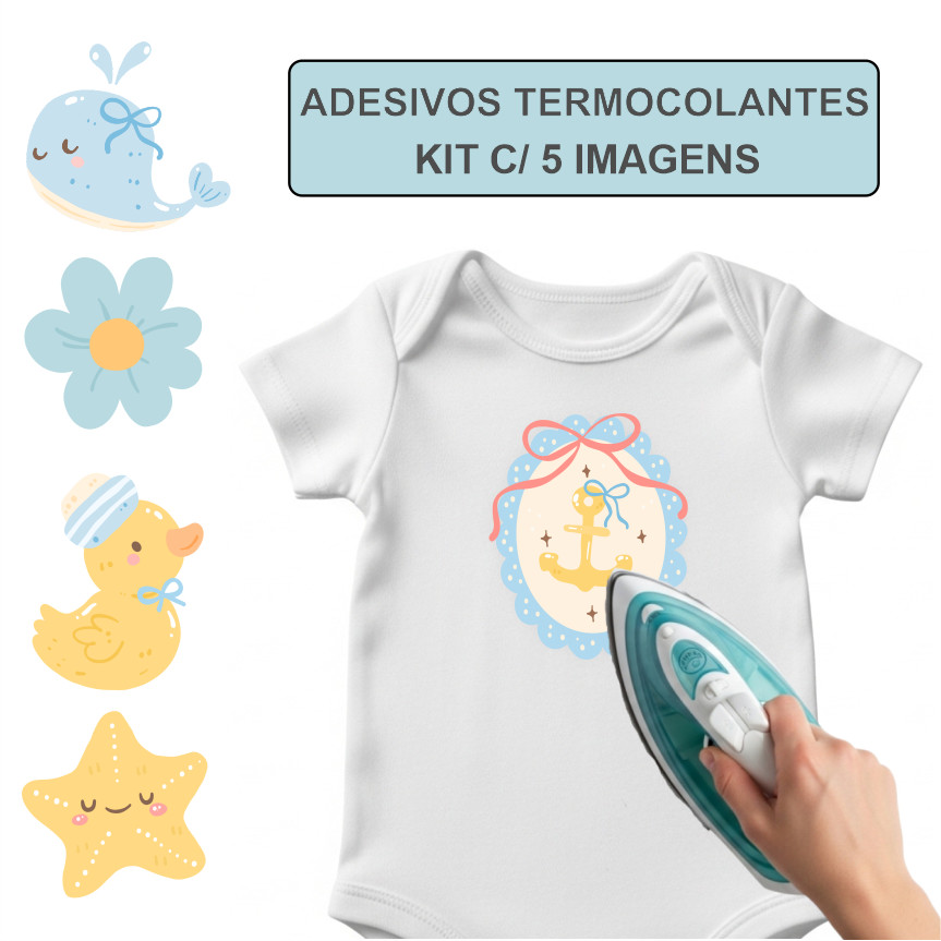 Adesivo Transfer Temocolante para Tecido DTF Têxtil - Patinho Baby (Kit c/ 5 imagens)