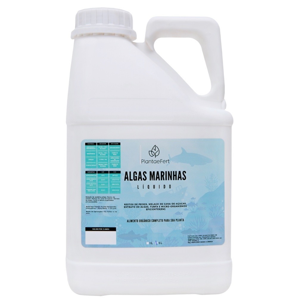 Adubo 10 10 10 Orgânico Algas Marinhas 5 L Auxilia Desenvolvimento Vegetativo e Mais Vigor