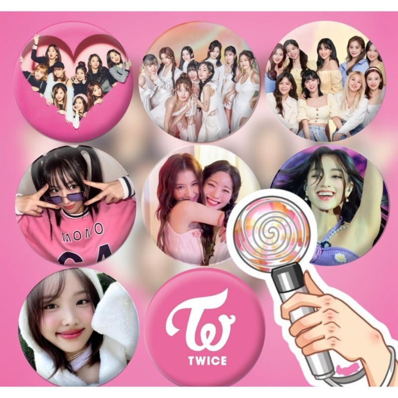 Bottons TWICE 4,5cm – KPOP Idol Coreano | ONCE Fan | Broche Pin Colecionável Geek