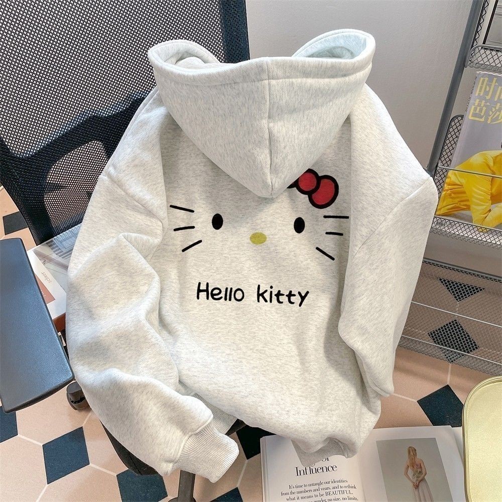 Moletom Blusa de Frio Infantil  Hello-Kitty Premium Flanelado Canguru Contorno Retro Streetwear