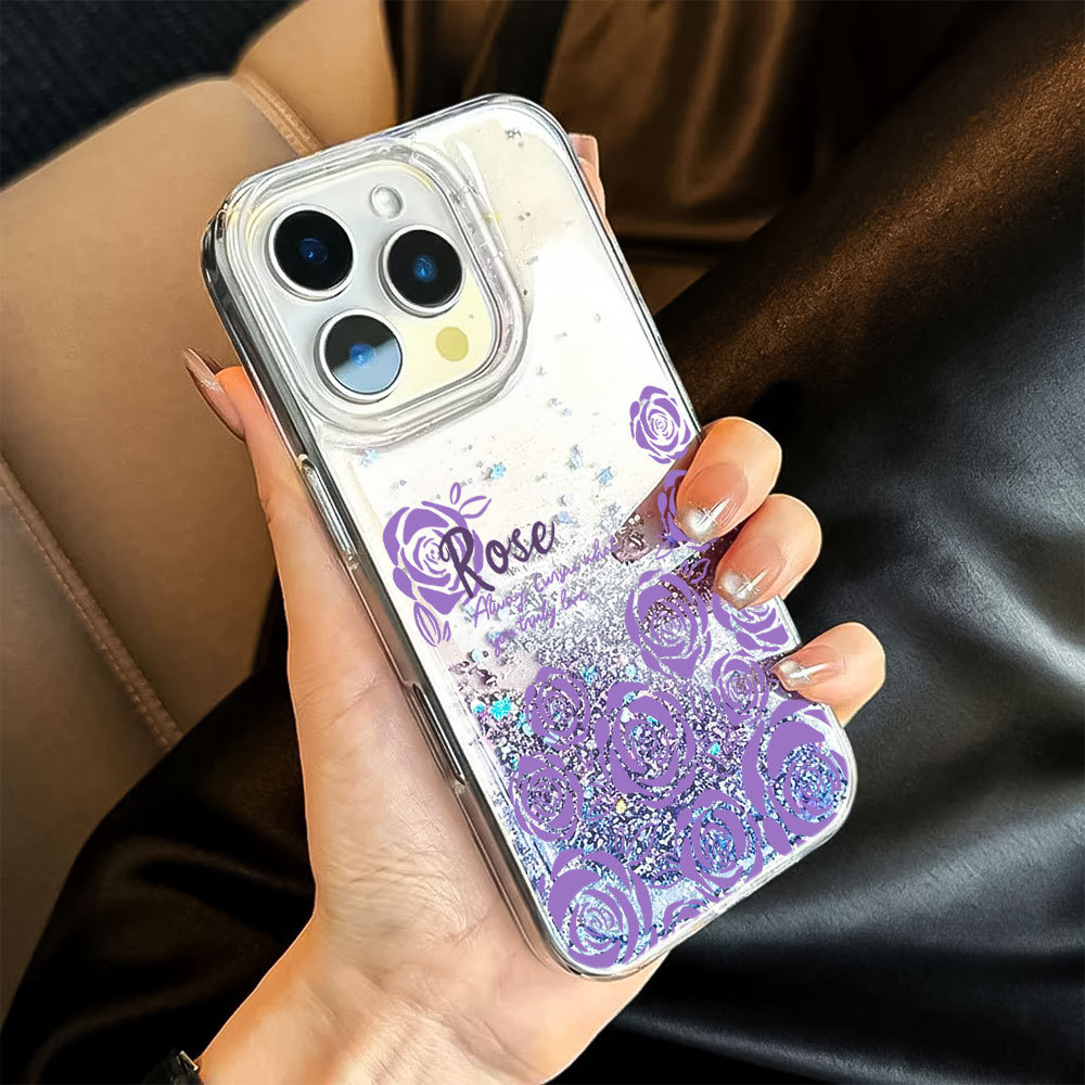 Rosa Capinha Líquido Glitter Lantejoulas Capa Para iPhone XR XS 11 12 13 14 Plus 15 16 17 Ar Pro Max Silicone Anti-fall