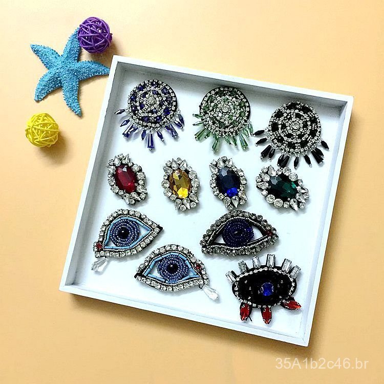 Fabricante de patches de tecido em formato de olho de cristal, acessórios artesanais com miçangas para sapatos, roupas, 