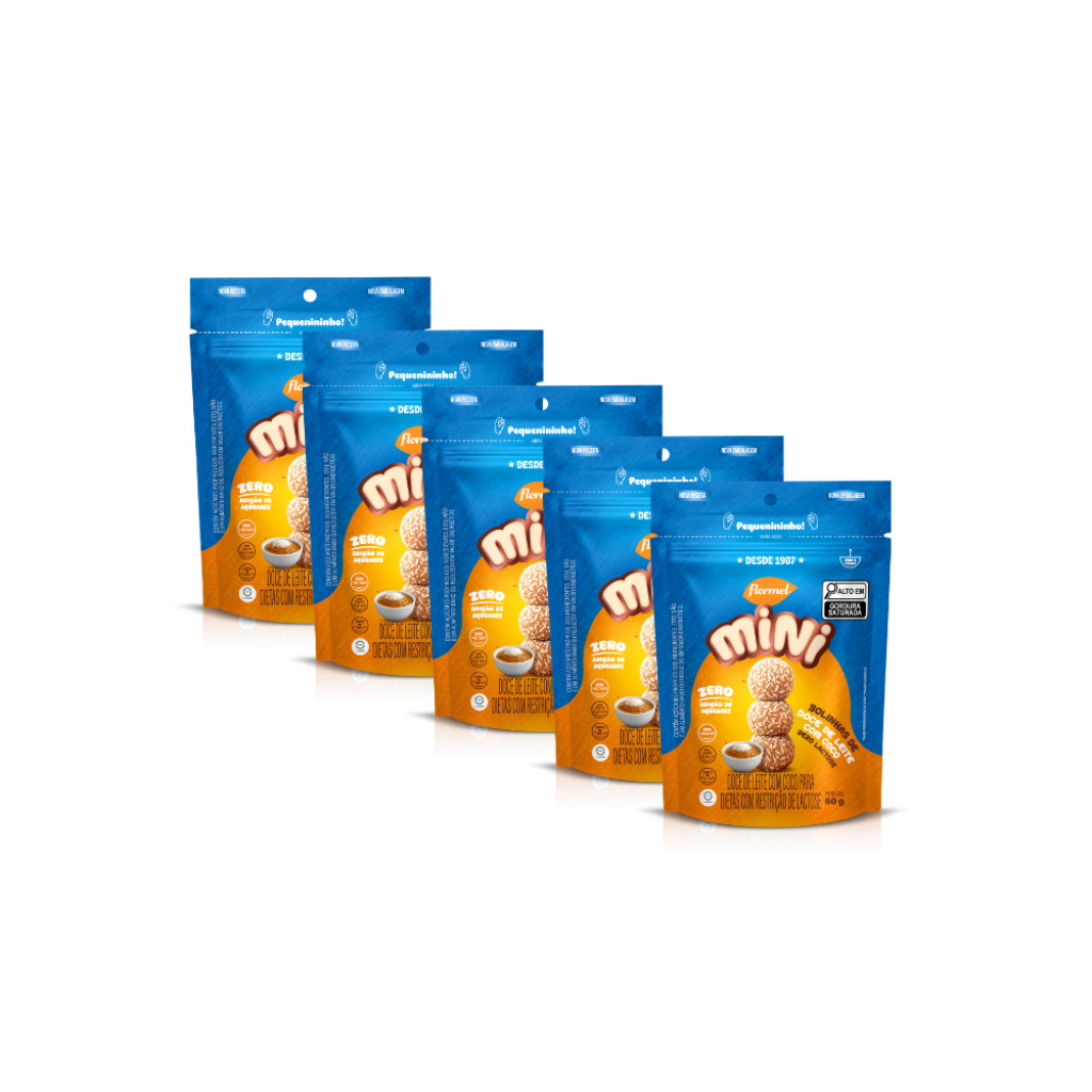 Kit MINI Bolinhas de Doce de Leite com Coco Flormel Zero Açúcar 60g com 5 Pacotes