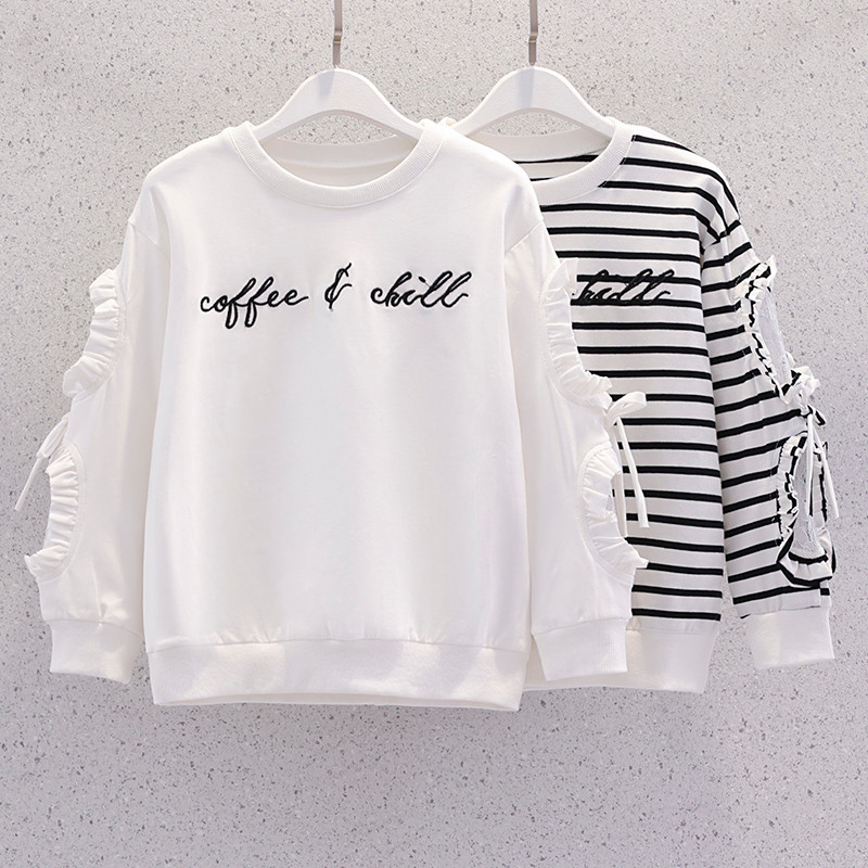 Meninas de manga comprida puro algodão camiseta primavera outono estilo versão coreana frito rua crianças listrado camis