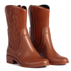 Bota Feminina Memphis Texana Country Western Cano Bordado Leve e Confortável - Marrom