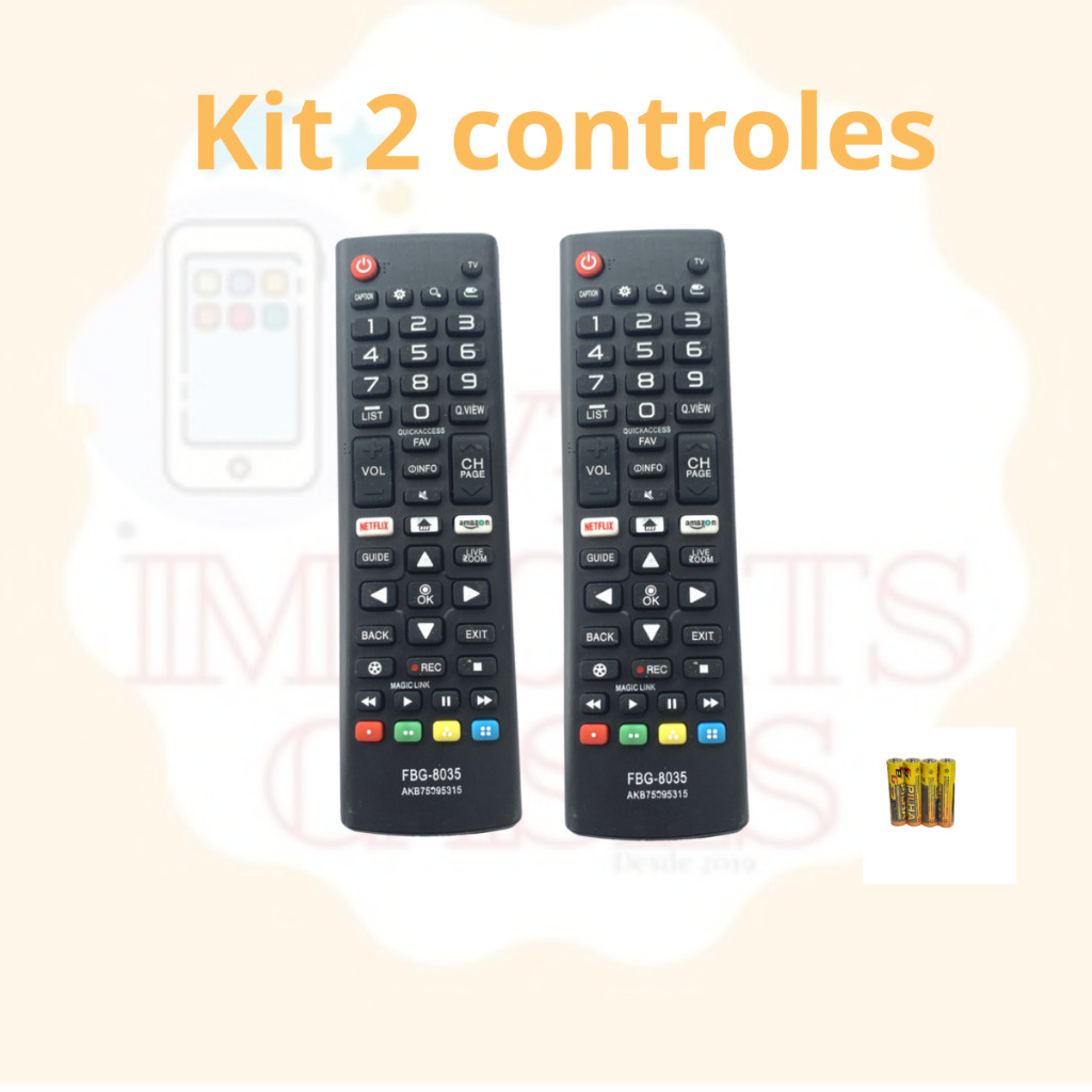 KIT 02 Controle Genérico Para TV LG Compatível Com Smart 4K LED LCD 24 32 40 43 50 55 65 Polegadas
