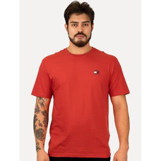 Camiseta Tommy Jeans Masculina Regular Med Flag Badge Vermelha em Oferta na Shopee