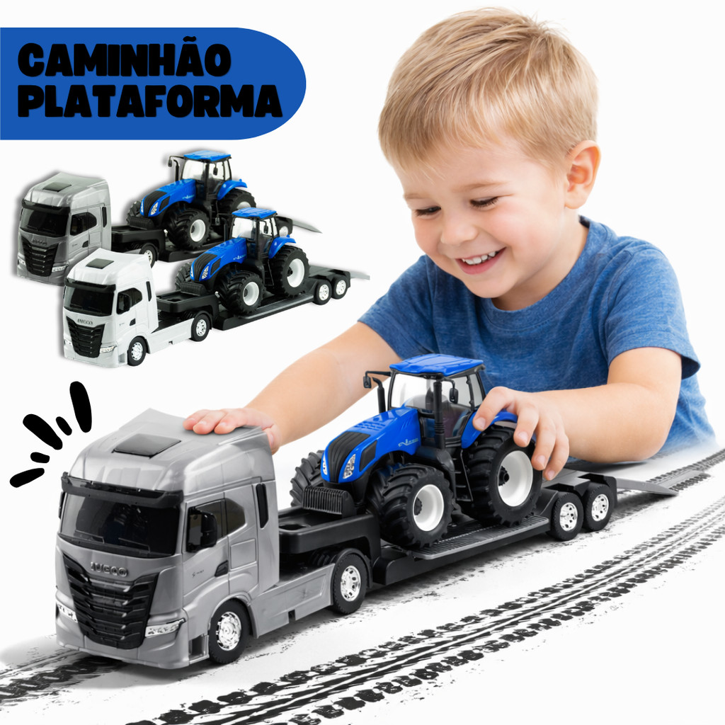 Caminhão Plataforma Caminhão Iveco Brinquedo Trator New Holand Brinquedo Miniatura Caminhão Iveco
