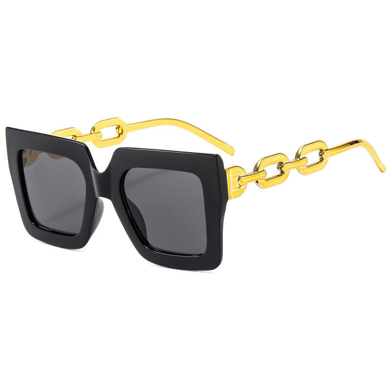 Novos Óculos de Sol Femininos de Armação Grande e Estilo Fashion, Óculos de Sol com Corrente Decorativa, Óculos de Sol P