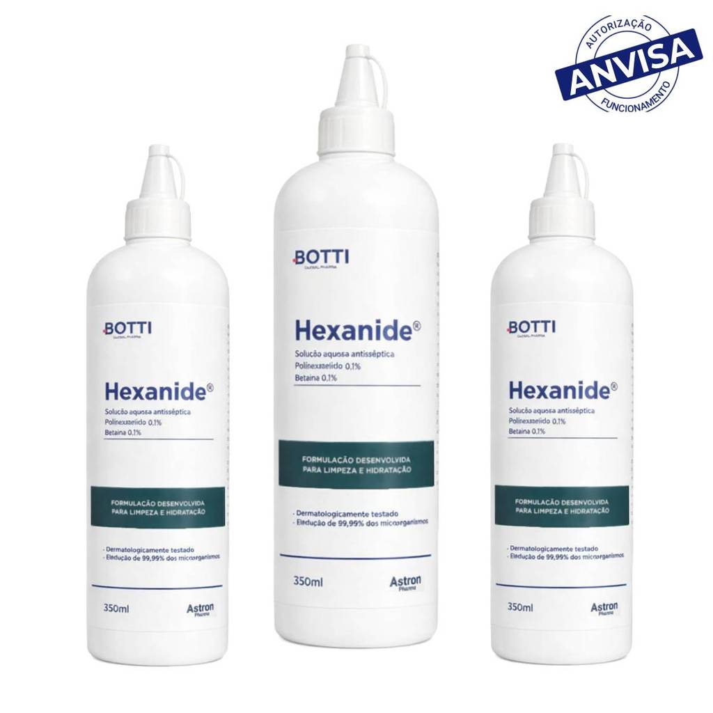 Kit 3x Solução Antisséptico PHMB Hexanide 350ml Botti Pharma