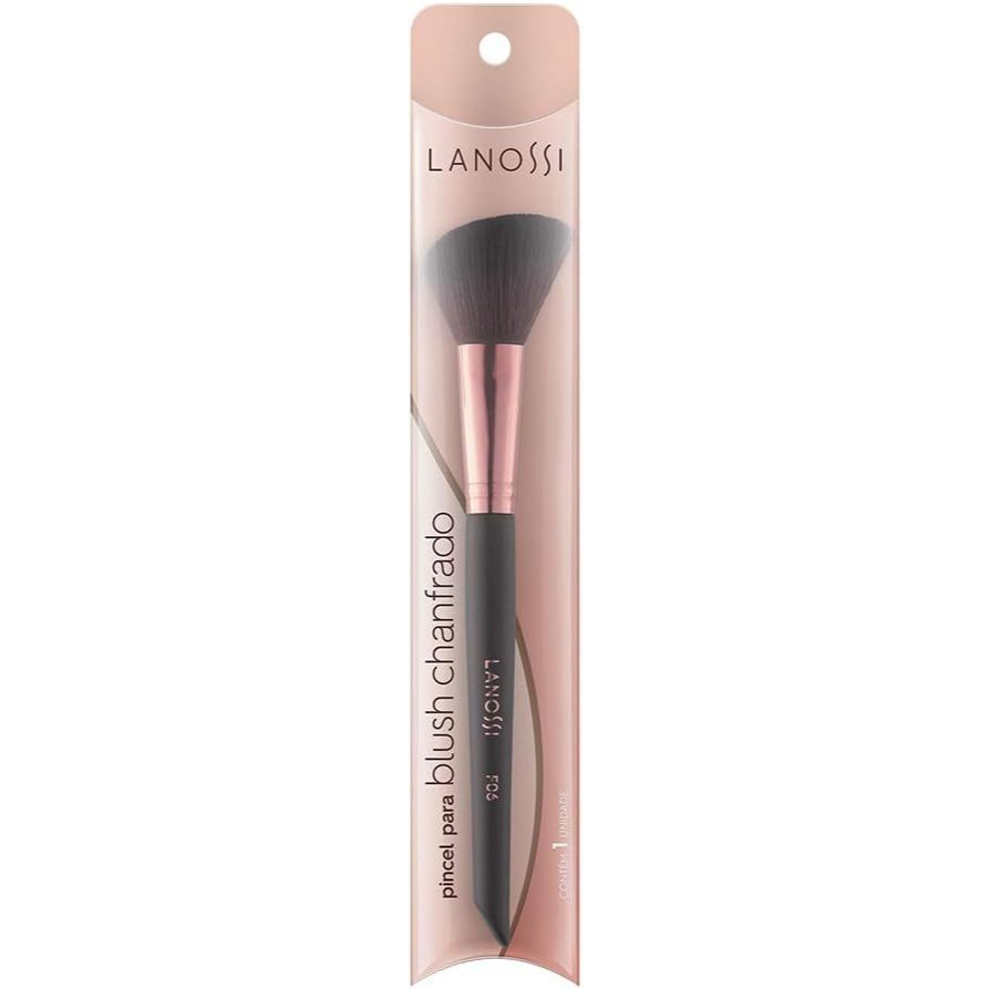 Pincel Chanfrado Para Blush Lanossi F06 - Rose Black com Cerdas Seguras e Cabo de Madeira