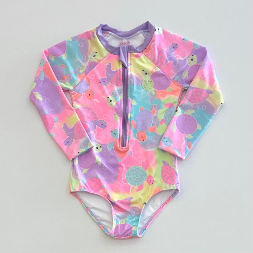 Maio UV Kukie Infantil Menina Tartarugas Neon Verão Moda Praia 87451