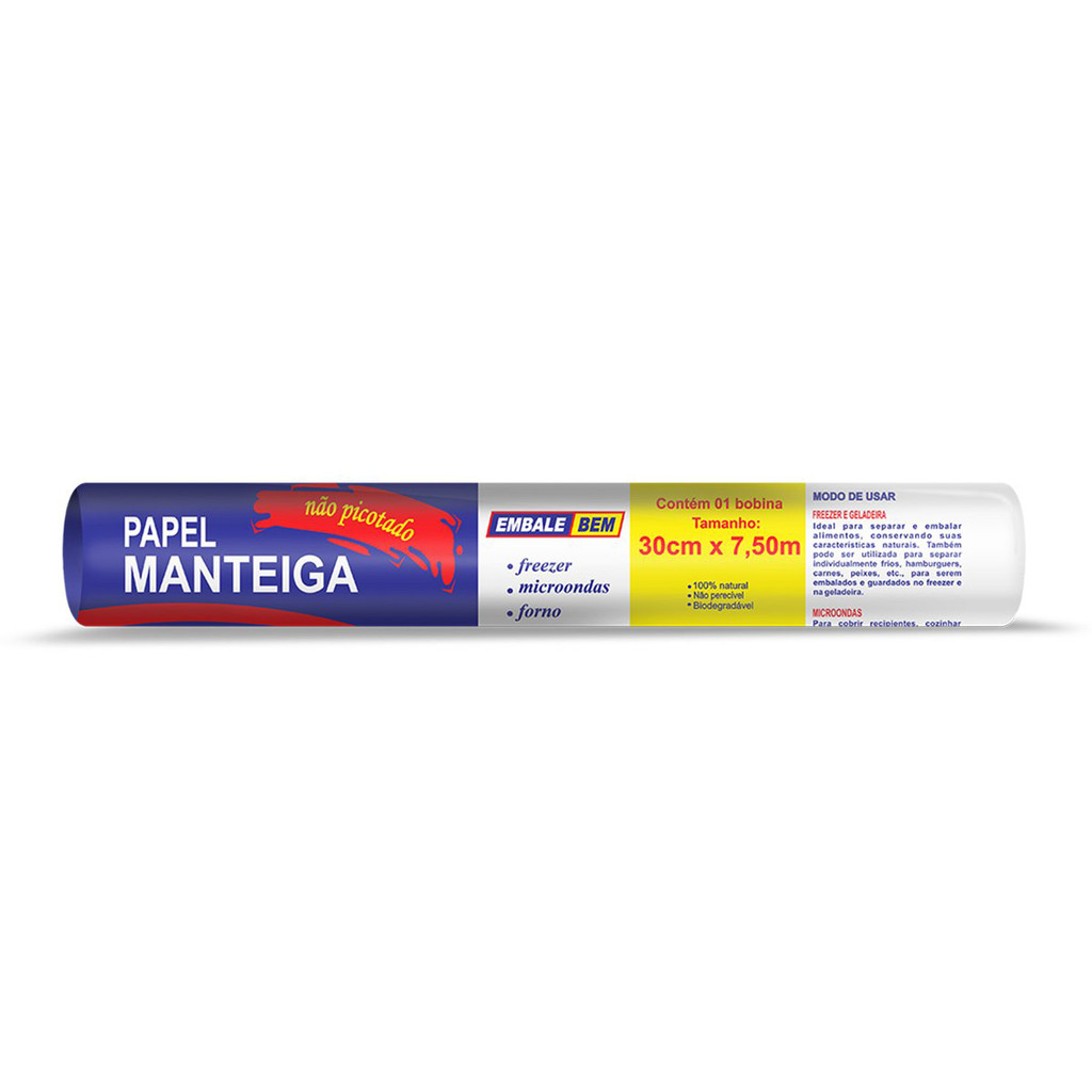Bobina Rolo De Papel Manteiga Folha Sem Picote P/ Alimento Forno Antiaderente 30cm X 7,5 Metros Bolos Massas