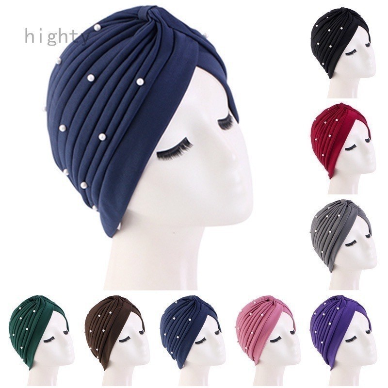 Chapéu Turbante Muçulmano Pérola Chapéus Feminino Lenço Hijab Islâmico Caps Cabeça De Embrulho Musulman Turban Headwrap em Oferta na Shopee