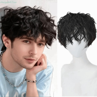 SHENGDA Peruca Curta Encaracolada Em Camadas , Perucas Masculinas Sintéticas De Anime Marrom , Natural Fofa Cosplay De H