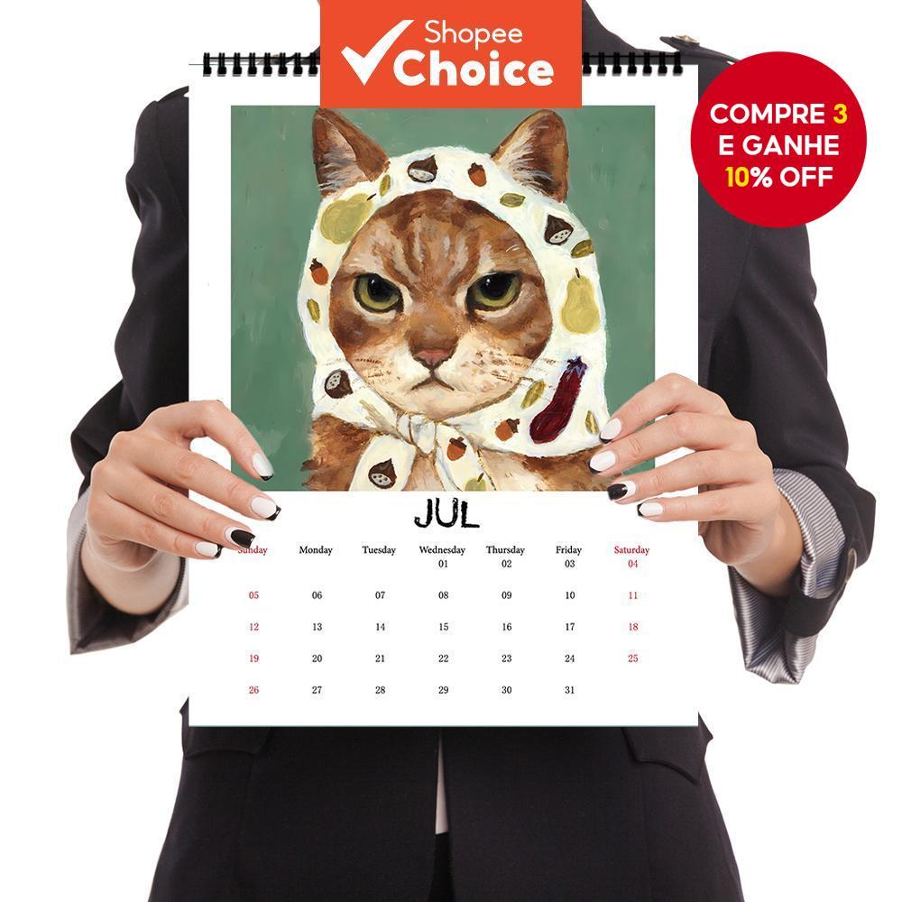  Calendário de Parede 1un 2026, Retrato Autoral de Gato, Gato com Turbante, Imagens de Alta Qualidade, planner de