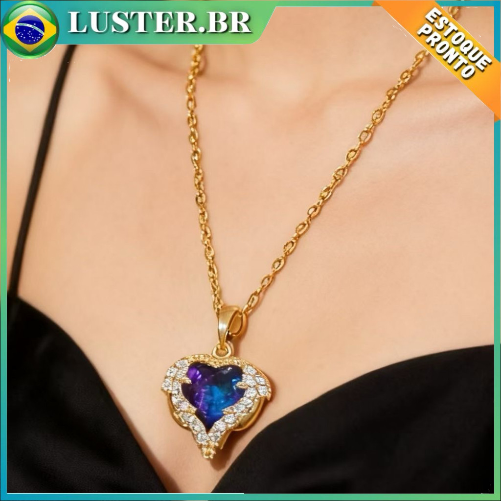 Colar de cristal Coração do Oceano Azul Acessórios de moda Aço Joias femininas Antidesbotamento Hipoalergênico em Oferta na Shopee