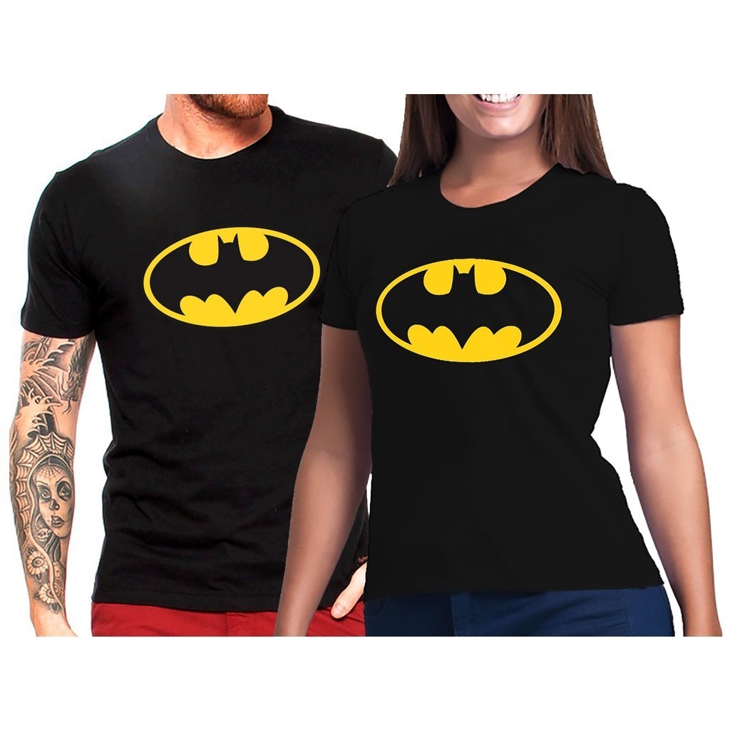 Camiseta Casal kit crush Batman Amarelo  Lançamento Filmes Herói 100% Algodão Confortável