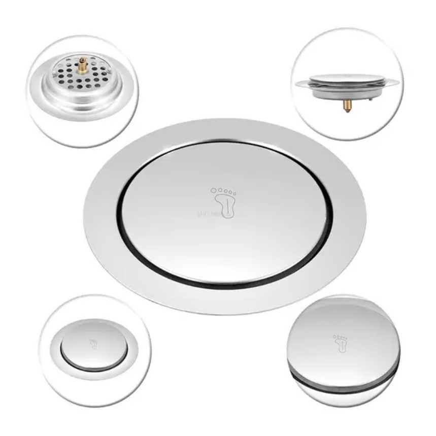 Ralo Click Inteligente 10x10 Cm Quadrado Redondo Inox Cromado - Veda Cheiro Banheiro Casa Cozinha