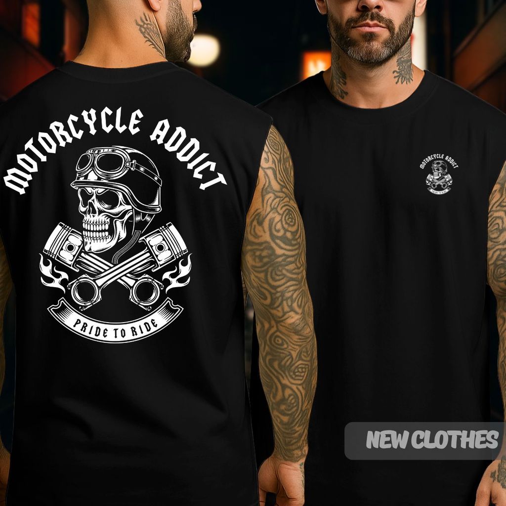 Regata Oversized Caveira Motoqueiro Motorcycle Addict Pride to Ride Viciados Em Moto