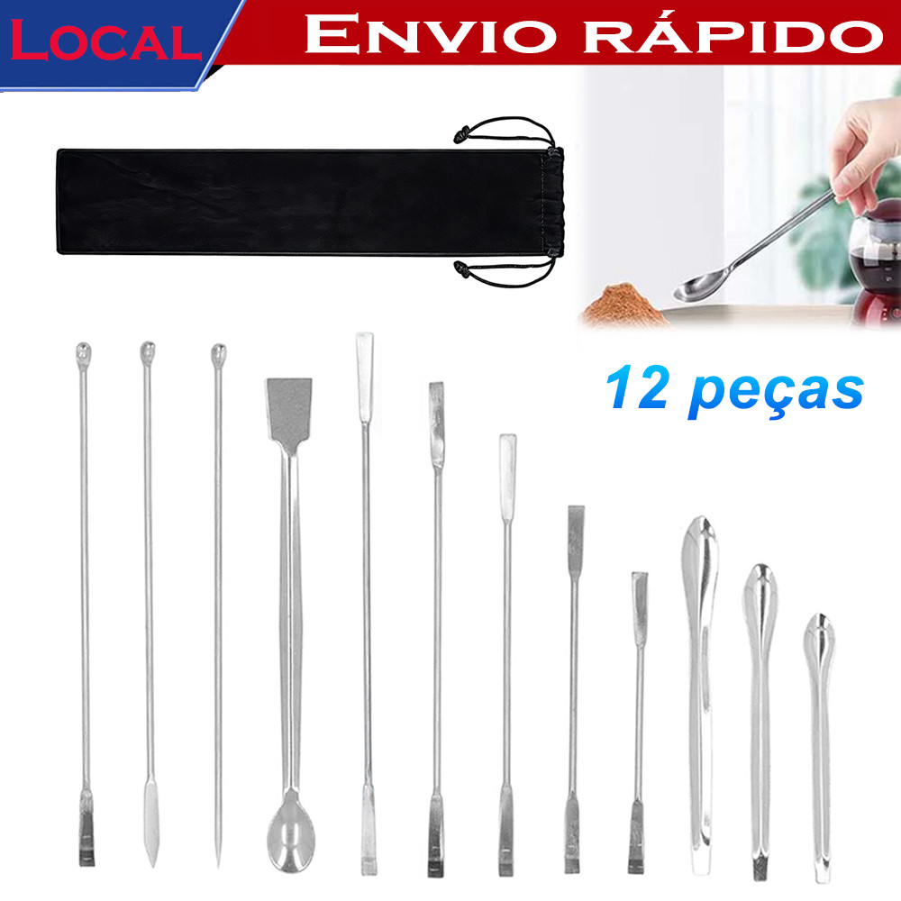 12 peças Conjunto Colher de amostragem de espátula de laboratório,aço inoxidável,Para Medições E Mistura