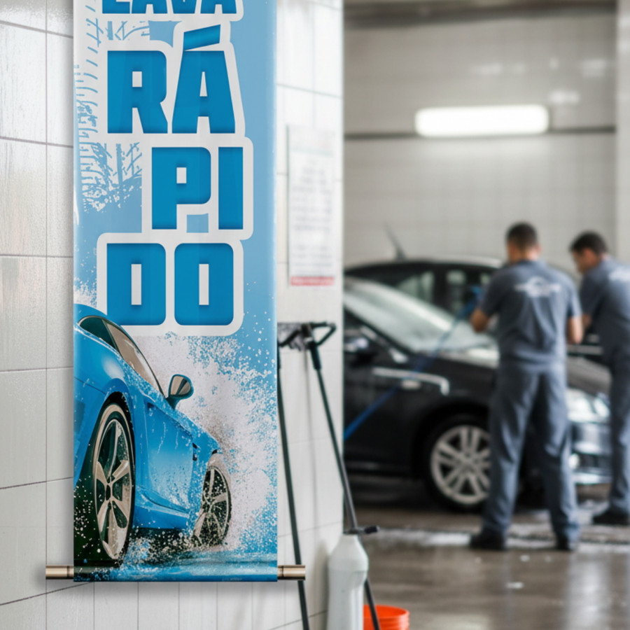 Banner Lava Rápido - 30 Cm X 100 Cm Lava Car MOD 1