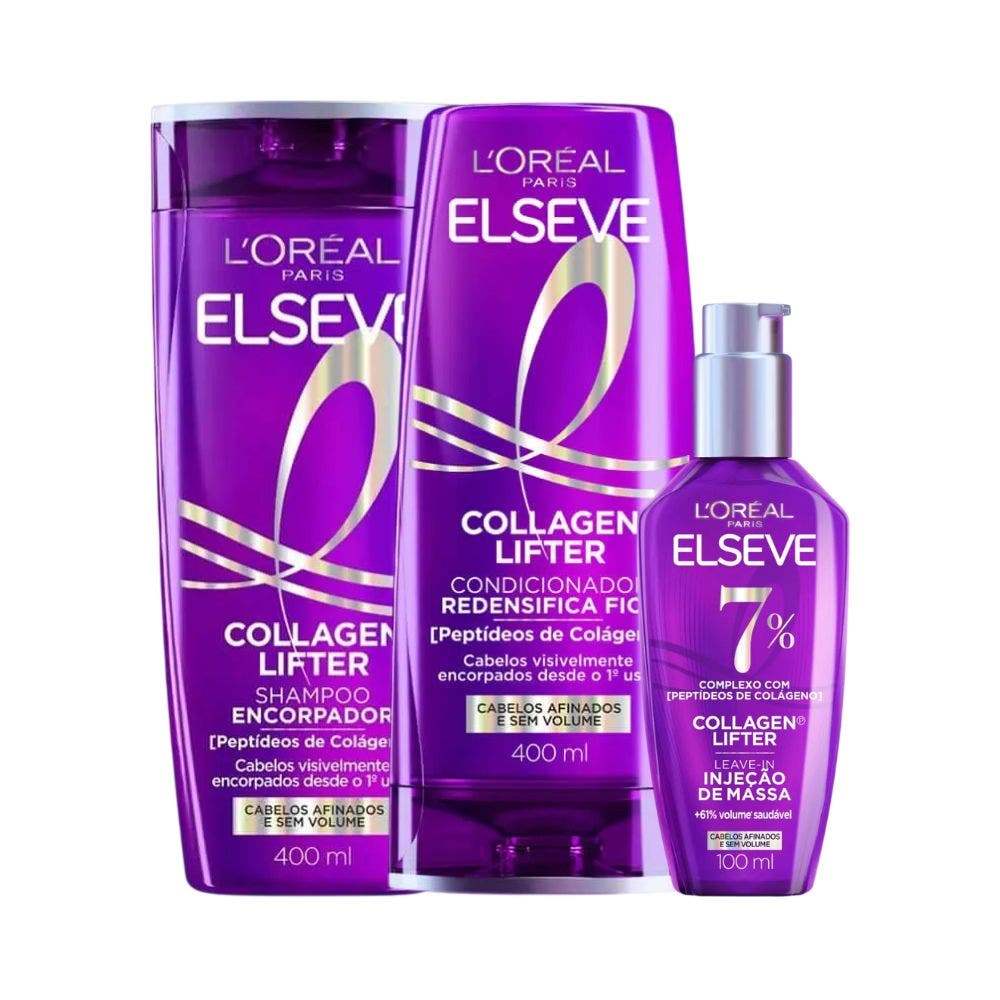 Kit Elseve Collagen Lifter Shampoo + Condicionador + Leave In 400ml em Oferta na Shopee