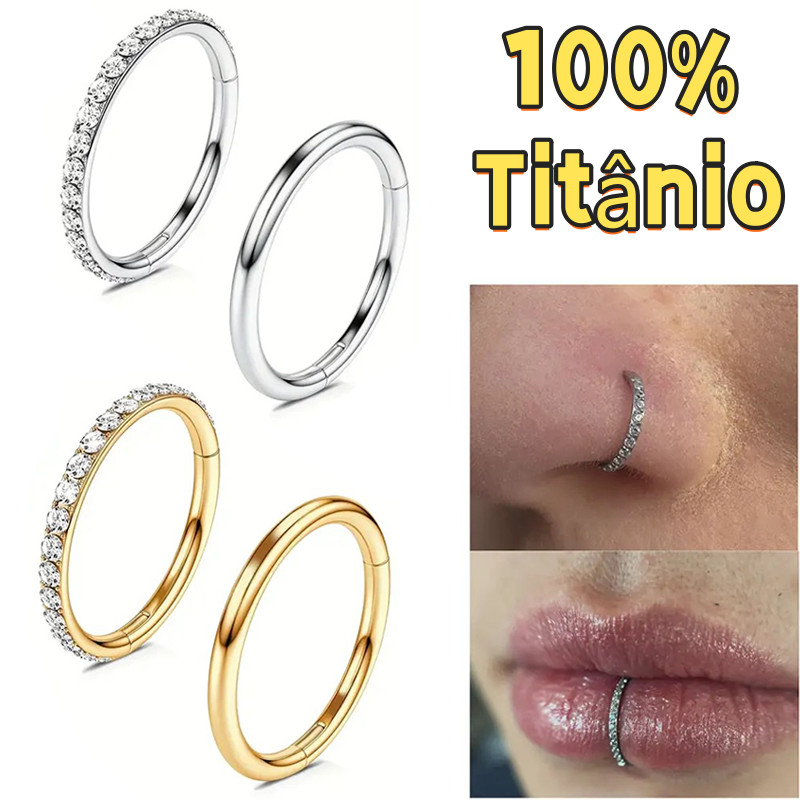 Argola Piercing em Titânio Pvd 1.0mm, Diâmetros 6/8/10/12mm, Zircônia Lateral para Nariz Orelha Daith em Oferta na Shopee