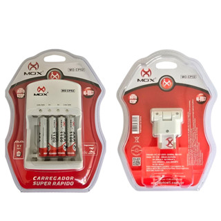 Carregador De Pilhas Mox Com 4 Pilhas Recarregáveis AAA 1100 mAh Bivolt Super Rápido em Oferta na Shopee